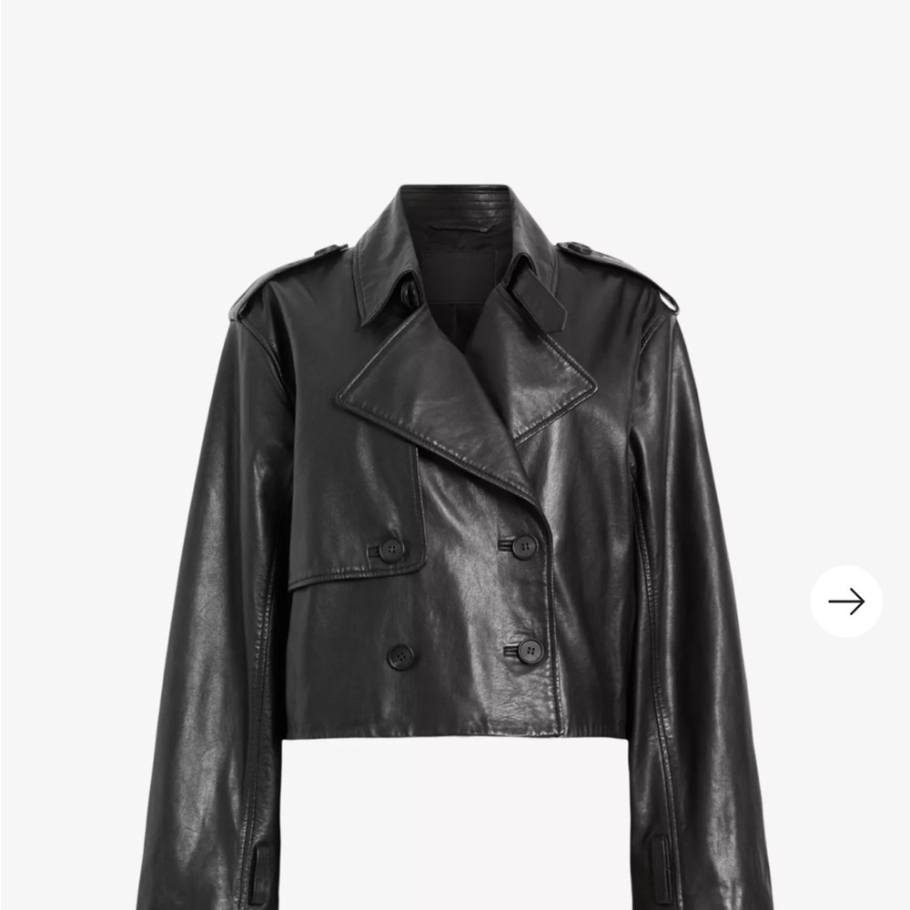 All Saints Cropped Black Leather Trench Jacket